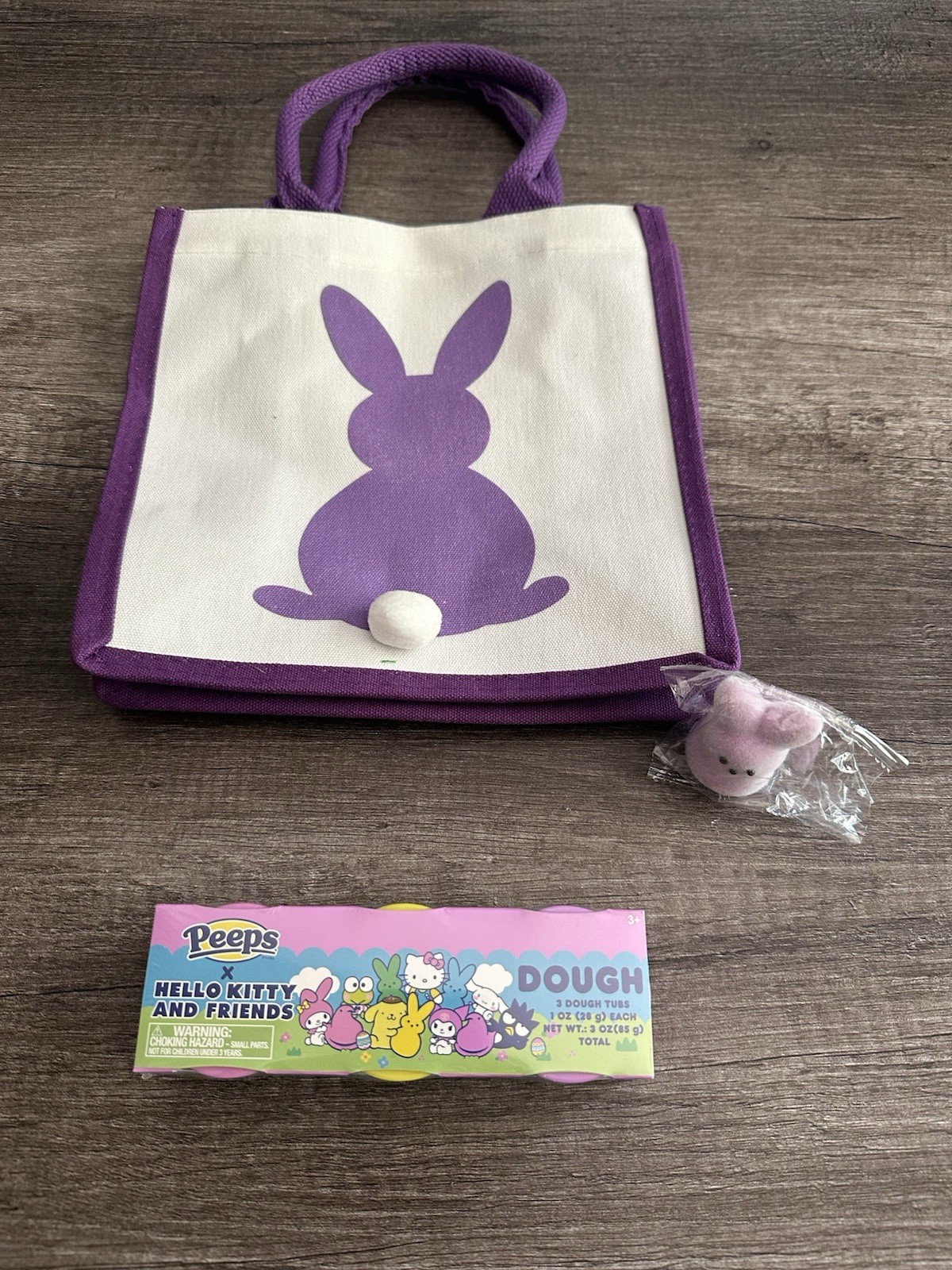 Purple & White Bunny Reusable Shopping Bag Tote 10in x 9in x 2in