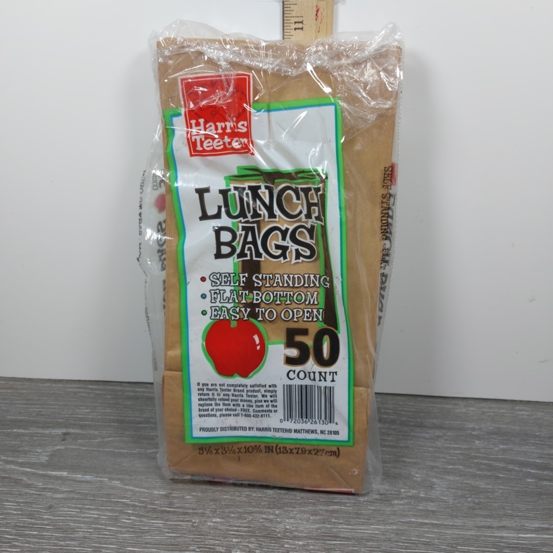 Vintage Harris Teeter Lunch Bags 50 Bags 5 1/8 X 3 1/8 X 10 5/8 Inches