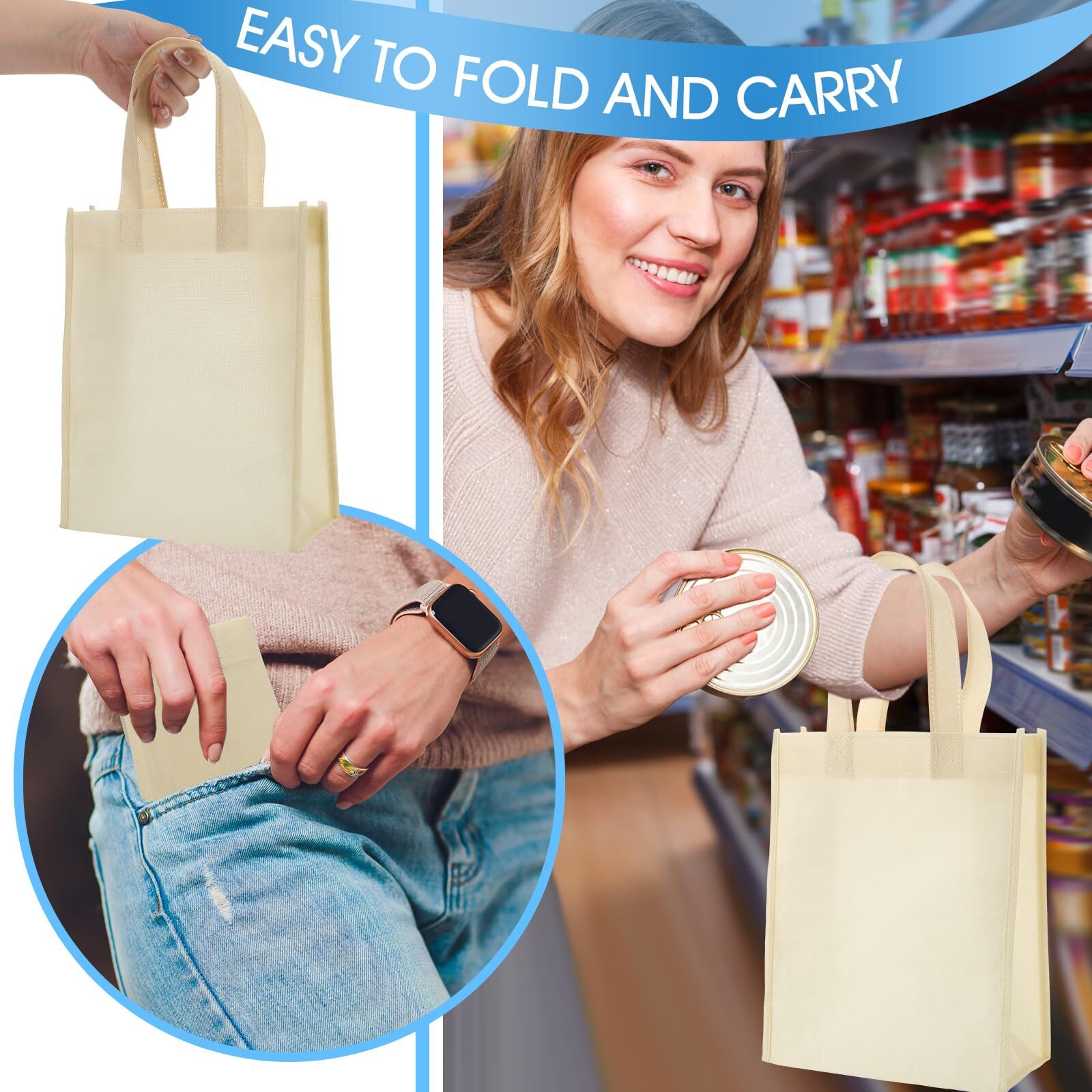100 Pcs Non Woven Bags Reusable Gift Bag With Handles Shopping Tote Bags Grocery