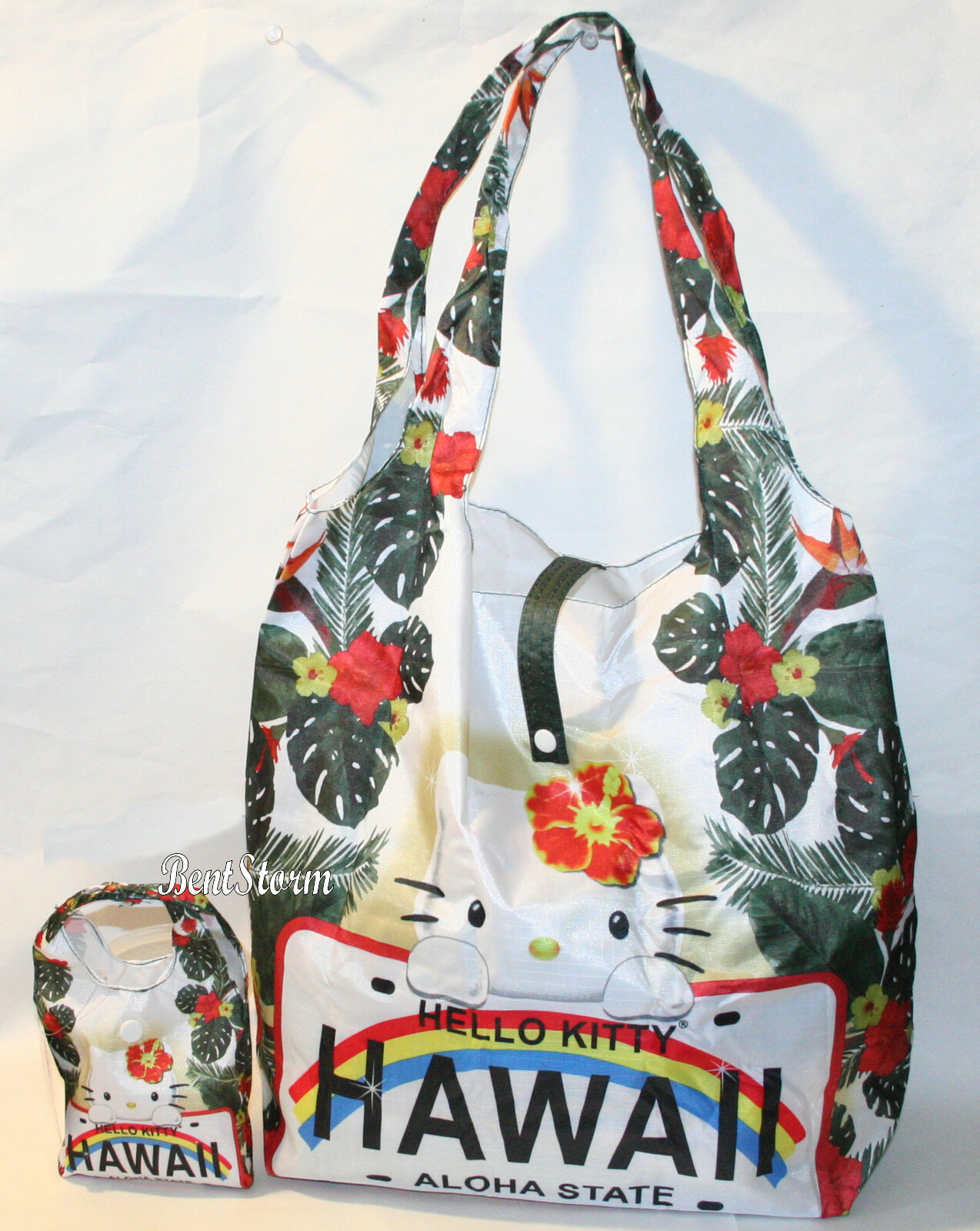 Hawaii Hello Kitty Reusable Packable ECO Shopper Tote Bag 14″x 11 1/2″ Floral