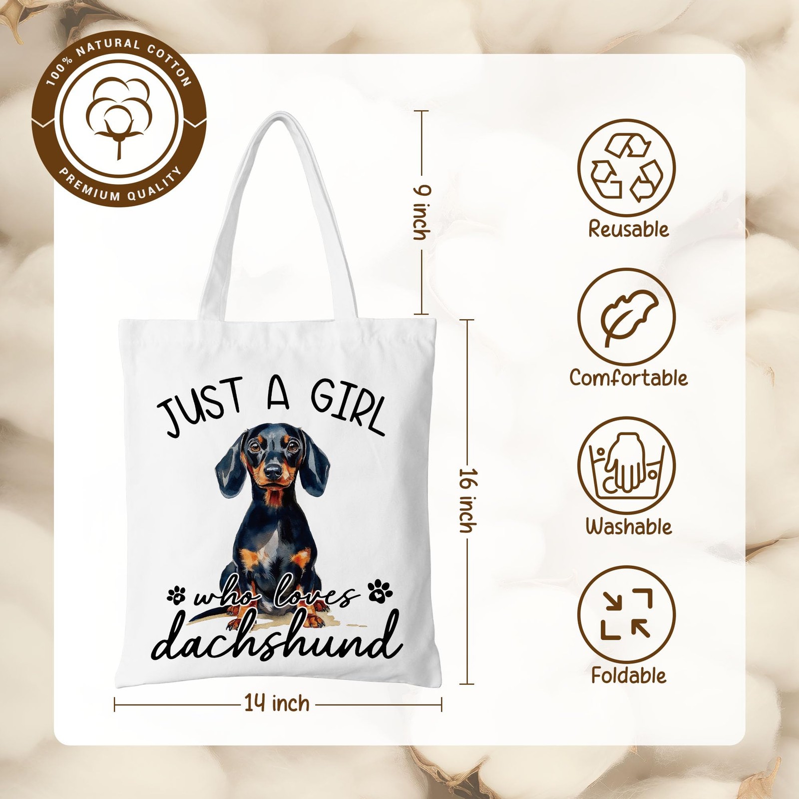 Just a Girl Who Loves Dachshund Dog Canvas Tote Bag for Books, Travel & Daily…