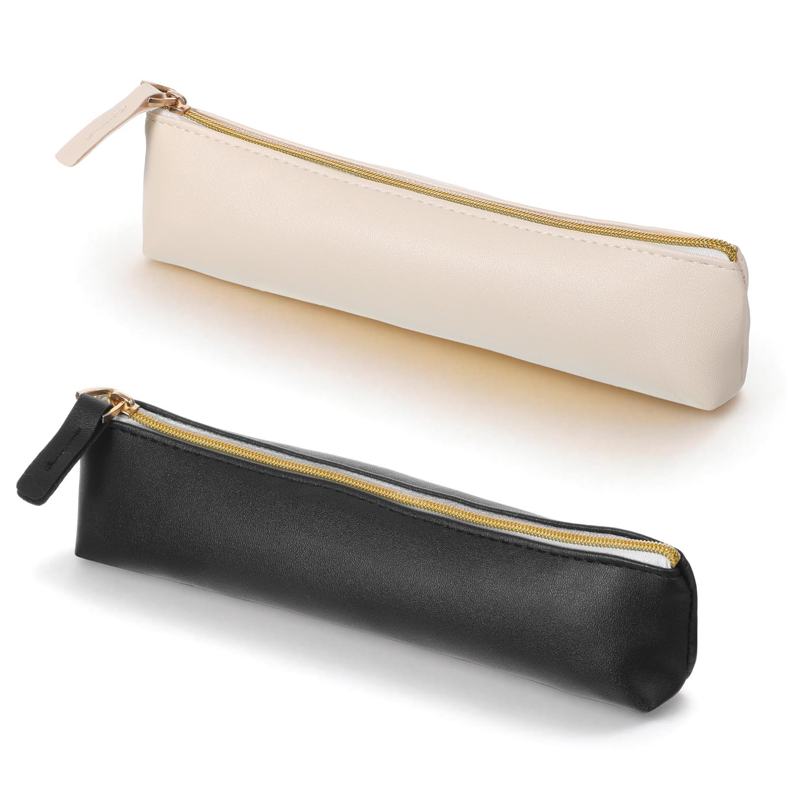 2Pcs Mini Makeup Bag, PU Leather Small 20*5cm/7.9*2in, Black, Beige