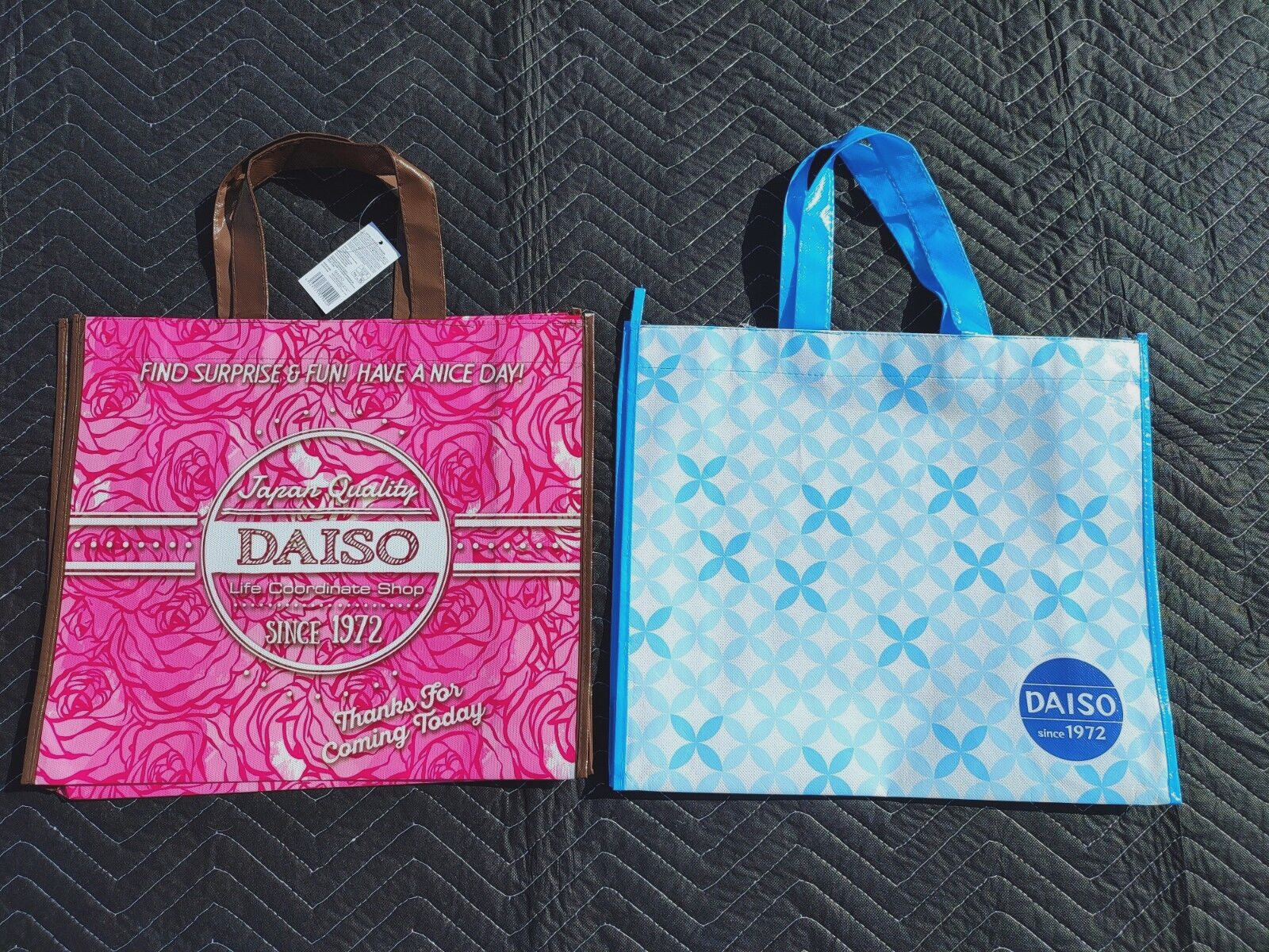 Lot of 2: Daiso Japan Blue Pink Shopping Store Bag Tote 17″x14″x5″ Reusable