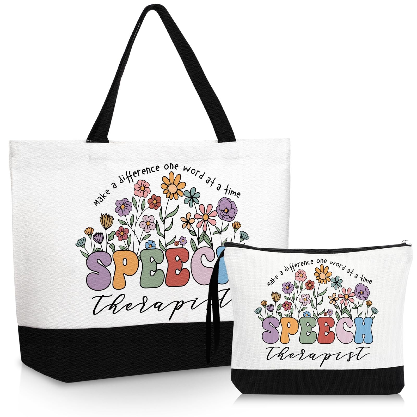 2 Pcs Speech Therapist Gifts for Women Canvas Tote Bag with Makeup Pouch Spee…