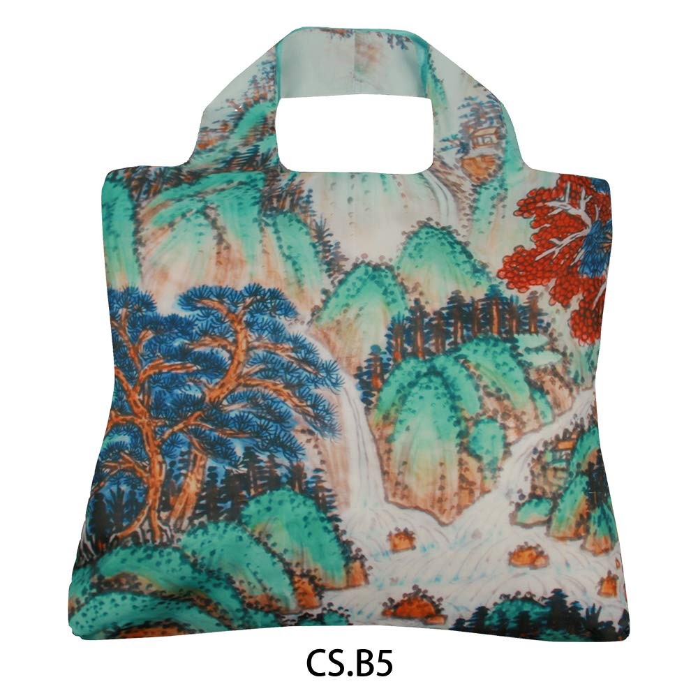 Reusable Grocery Bags, Set of 5, Multicolored Ink Landscape Design, CS Series…