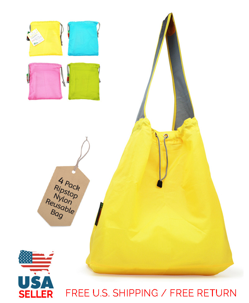 Ecojeannie 4 Pack Large Super Strong Ripstop Nylon Reusable Shopping & Foldable