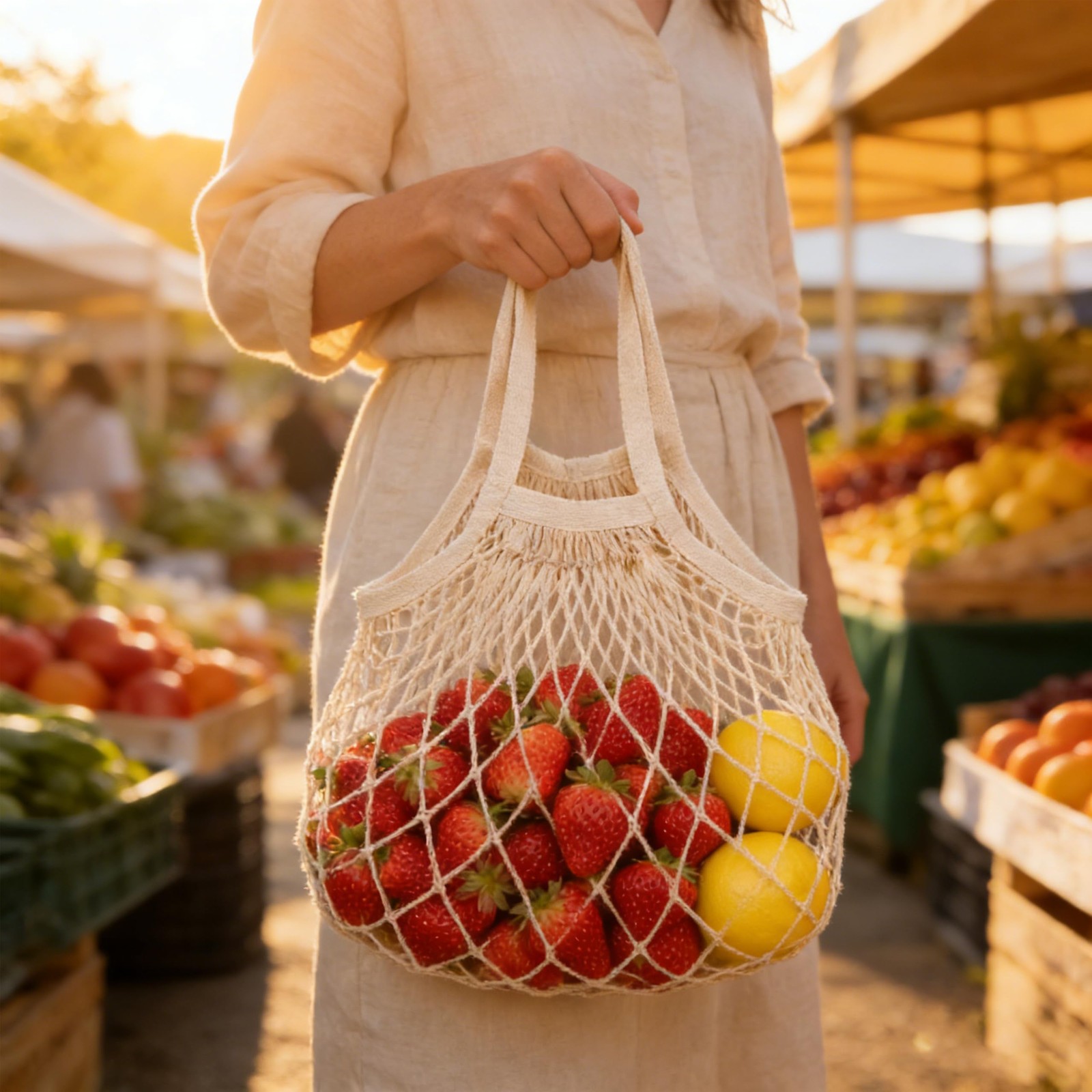 ZHQZZPH 2 Pack Reusable Produce Bags | Mesh Net Washable 4.2 Gallons, White