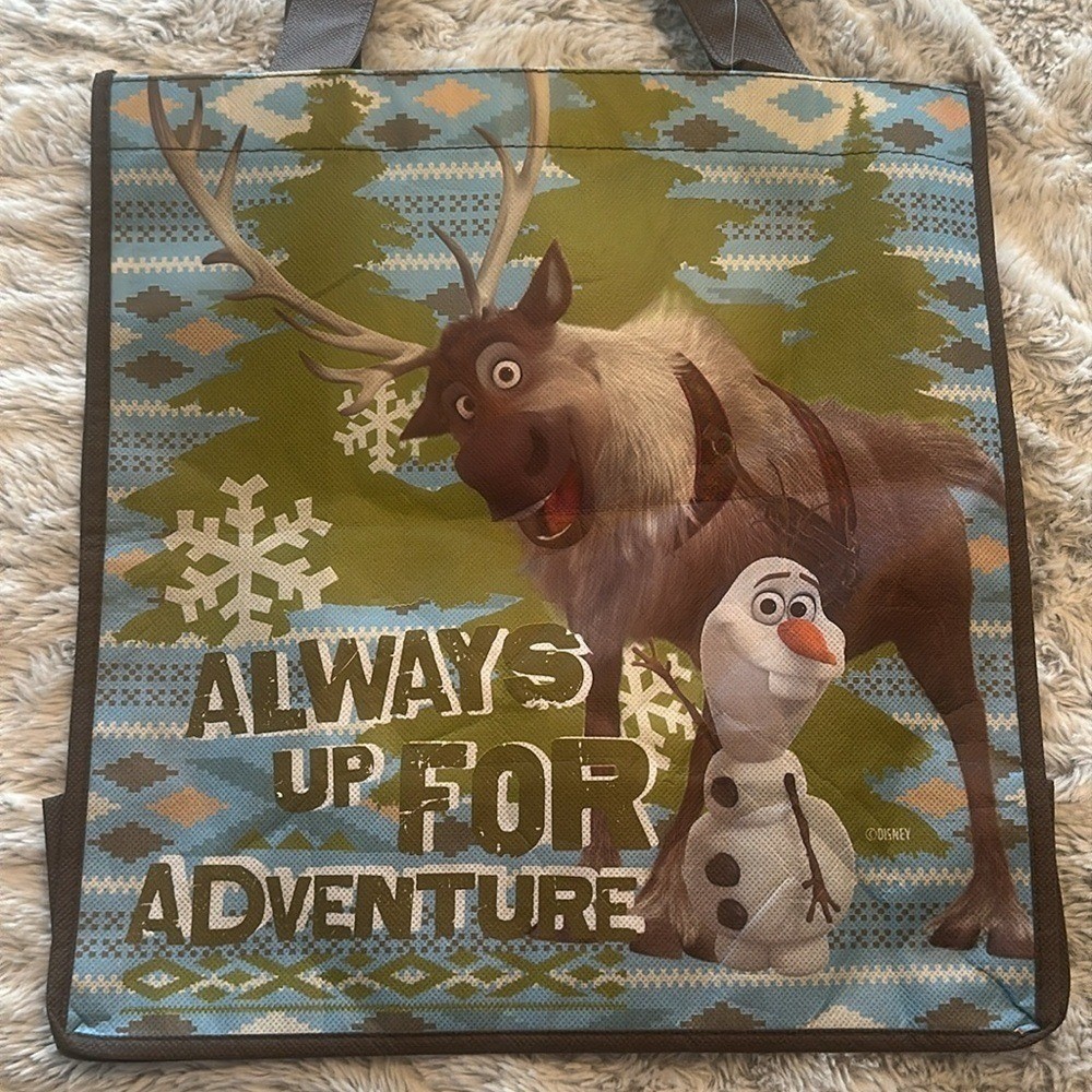 Disney Frozen Olaf Sven Reusable Tote Bag Blue Fair Isle Always Up For Adventure