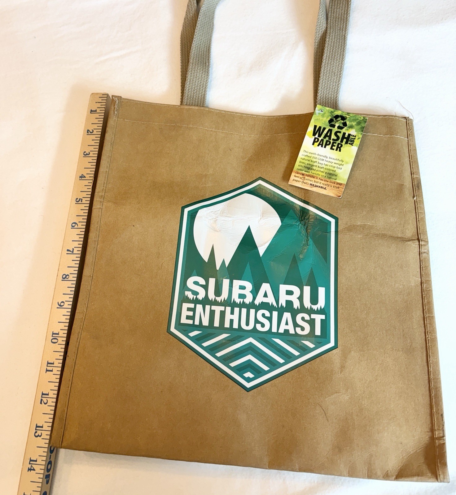 Subaru Swag Washable Paper Bag Tote TAG Enthusiast Merch 12” 13” 8” Fabric Strap