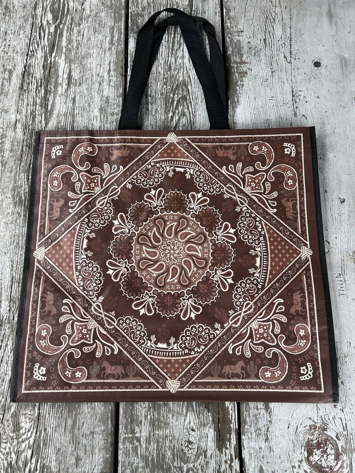 Reusable Shopping Tote-shoulder Bags-Bandana-Paisley-Horse-Cactus-Rope-Western