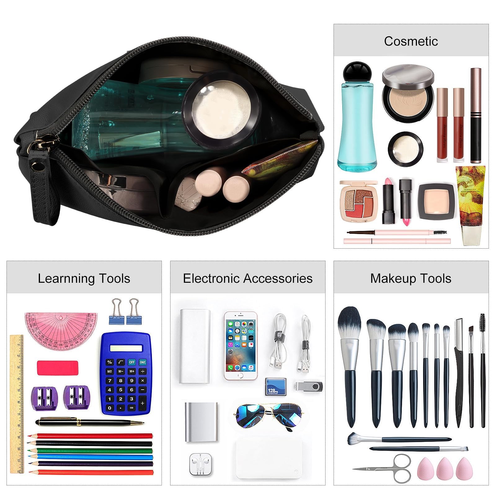 MAANGE Cosmetic Bags for Women Small Makeup Bag 8.66″ x 2.36″ x 5.51″, Black