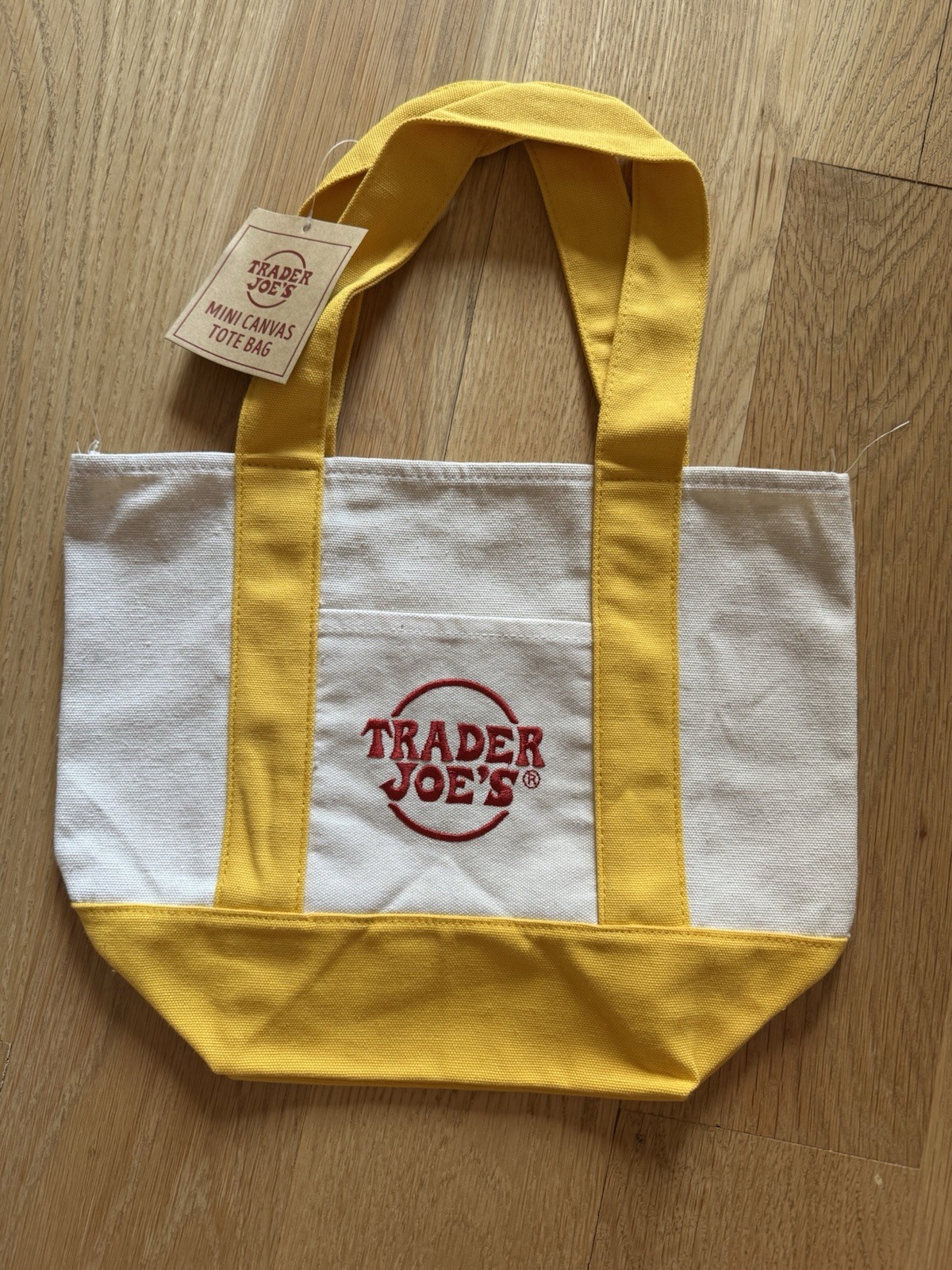 Trader Joe’s Mini Canvas Tote Bag, Tote, Yellow White, Color Block