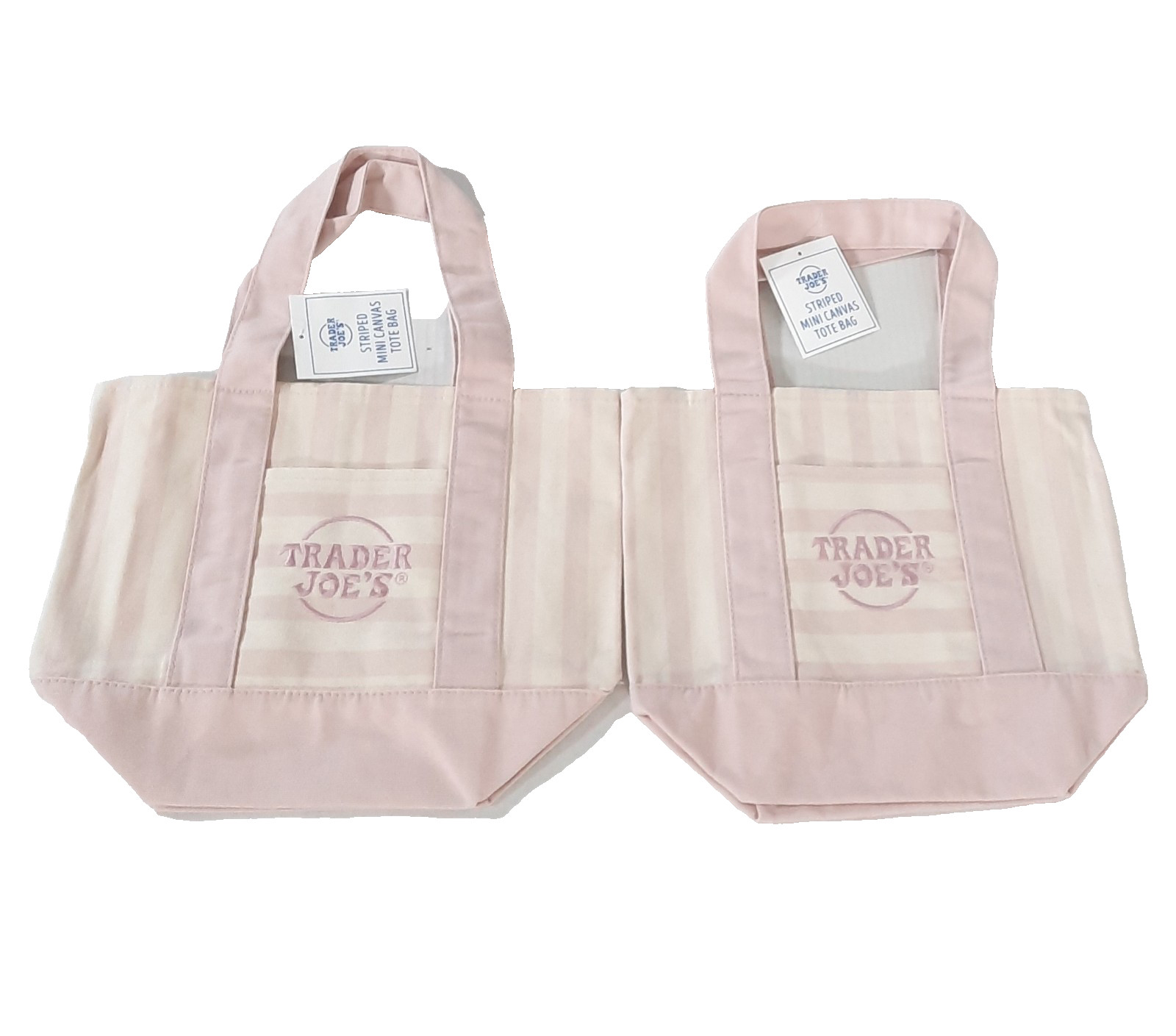Trader Joe’s Striped Canvas Mini Tote Bags – Set of 2 Pink Color – 2026 Edition