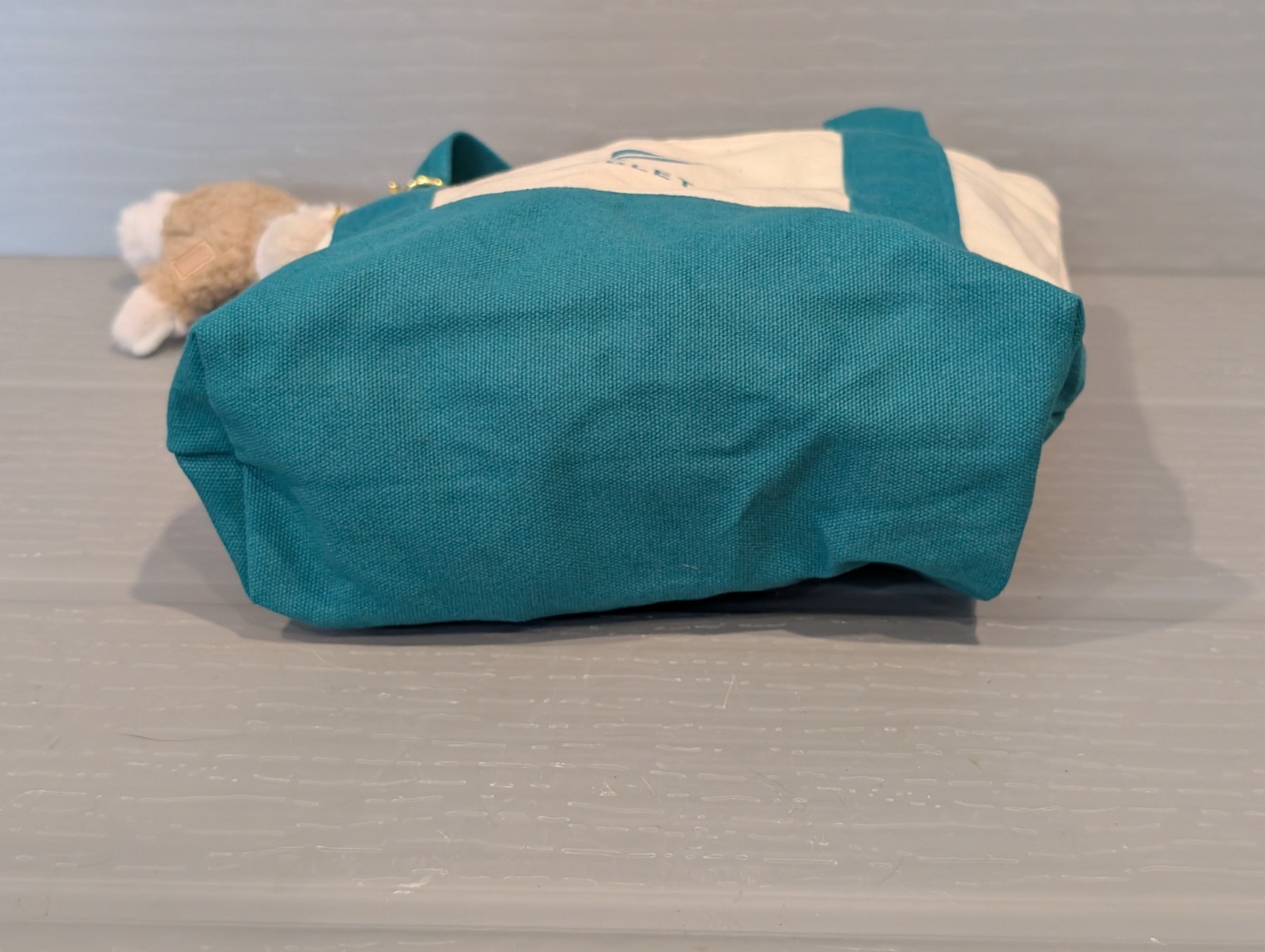 Fabletics Reusable Canvas Tote Bag With Fabletics Plush Bear Bag Charm