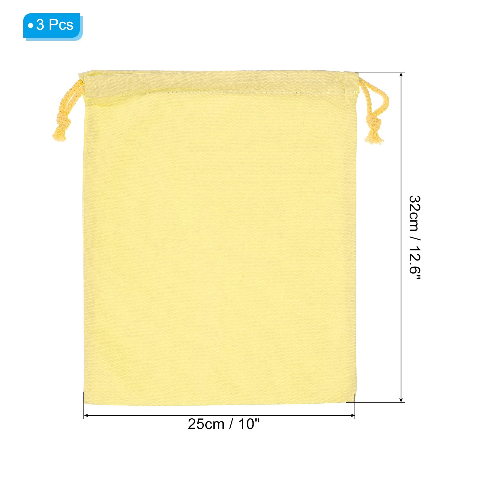 3pcs Reusable Drawstring Bags, 10×12.6″ Multipurpose Bags, Light Yellow