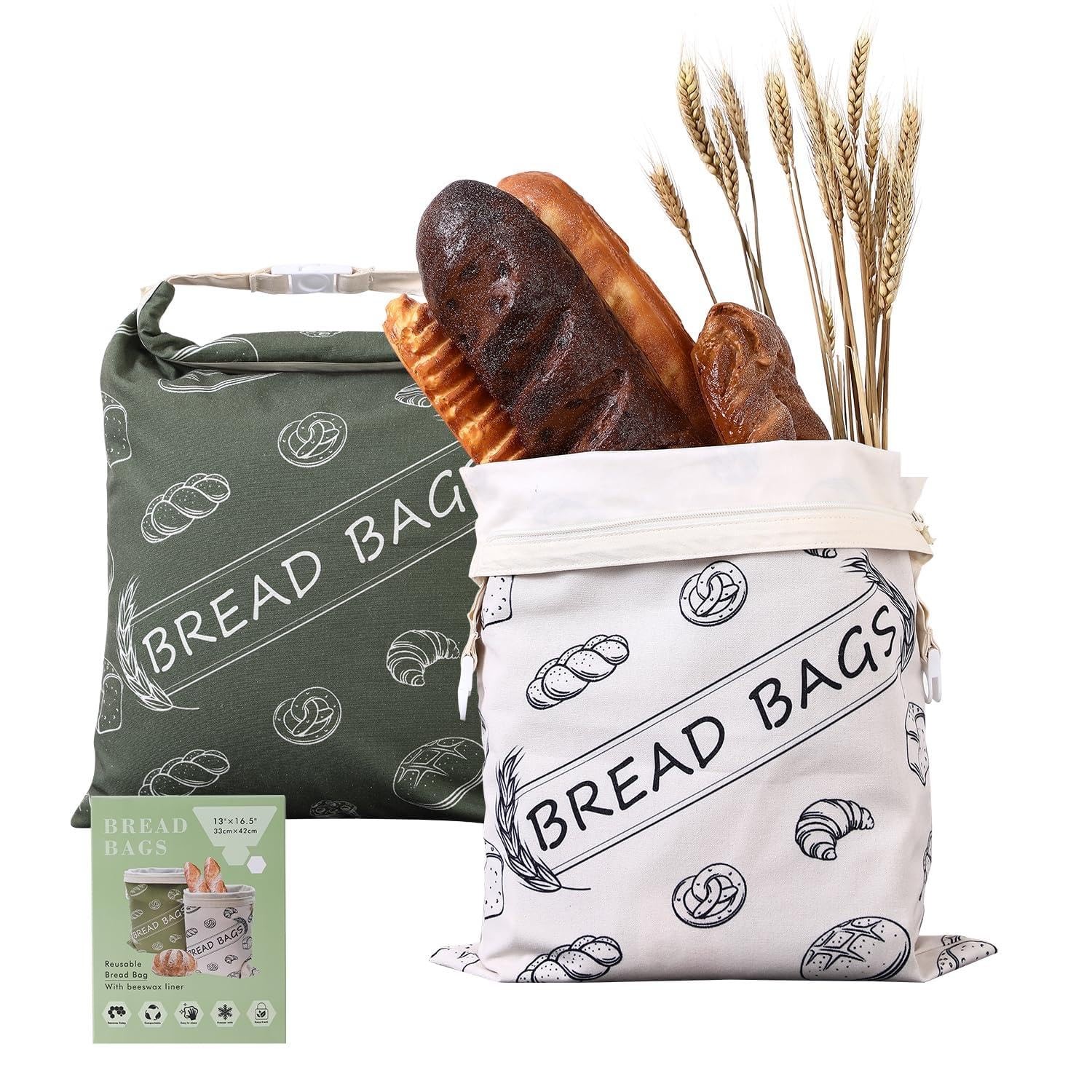 ByGuan Beeswax Reusable Bread Bags for 13 inches x 16.5 x 1 inch, MIX