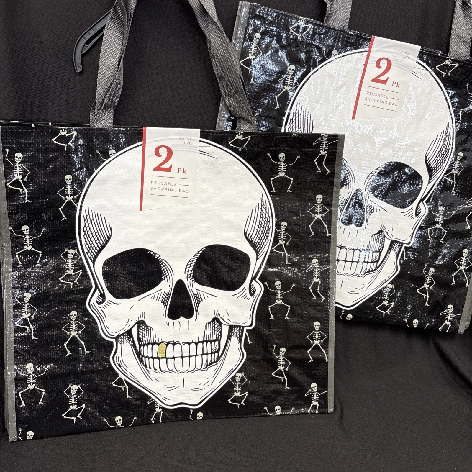 Skull Pattern Large Reusable Shopping Bag 2x 2Pack (4Bags)