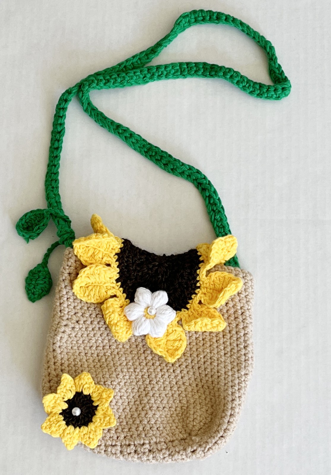 Handmade Sunflower Sling Bag Crochet Boho Crossbody Shoulder Bag