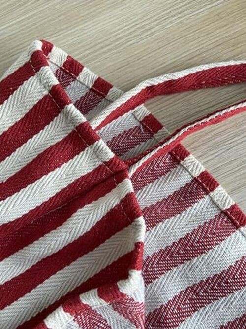 2 Pcs Lightweight Soft Casual Striped Canvas Shopping Tote Bags with Inner