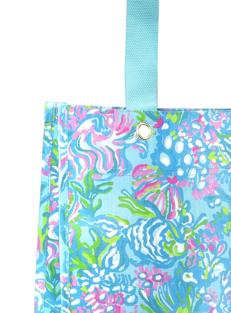 Blue/Green Market Shopper Bag, Reusable Grocery Tote with Comfortable Shoulde…