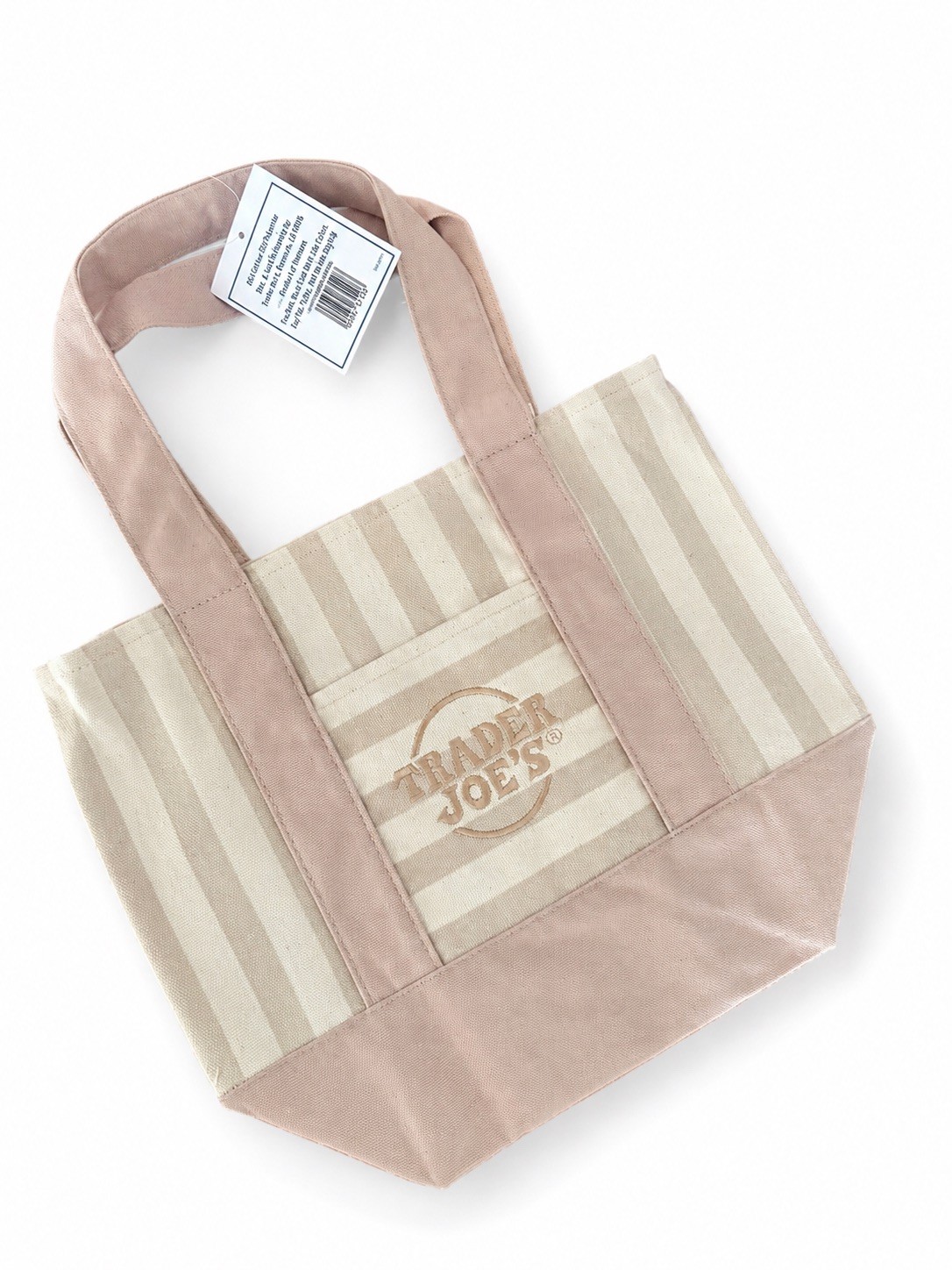 Trader Joes Striped Mini Canvas Tote Bag Limited Edition Summer Beige, nude tan