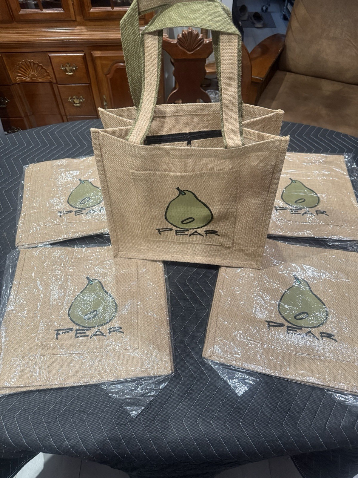 BrB Set of (5) NEW Brown Pocketed Jute Burlap Bags Perfect Tote Market Bag