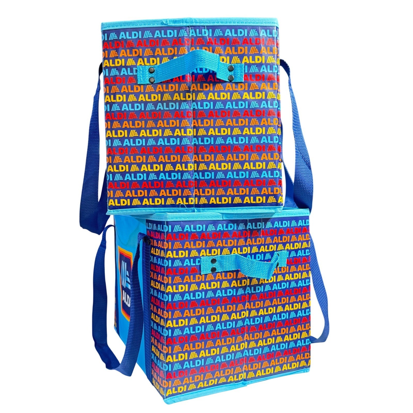 ALDI Collapsible Box Bags 2 Pack 14x10x11 Blue Navy Colorful NWT