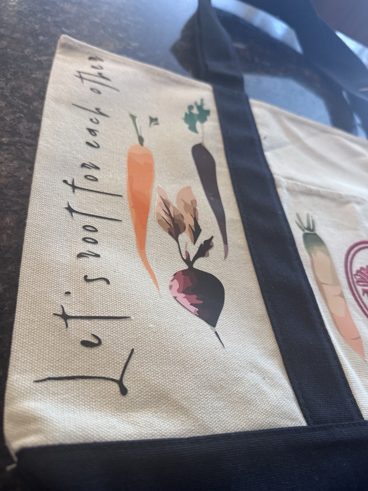 Trader Joe’s Foldable Canvas Reusable Shopping Bag Vegetable Beige Navy
