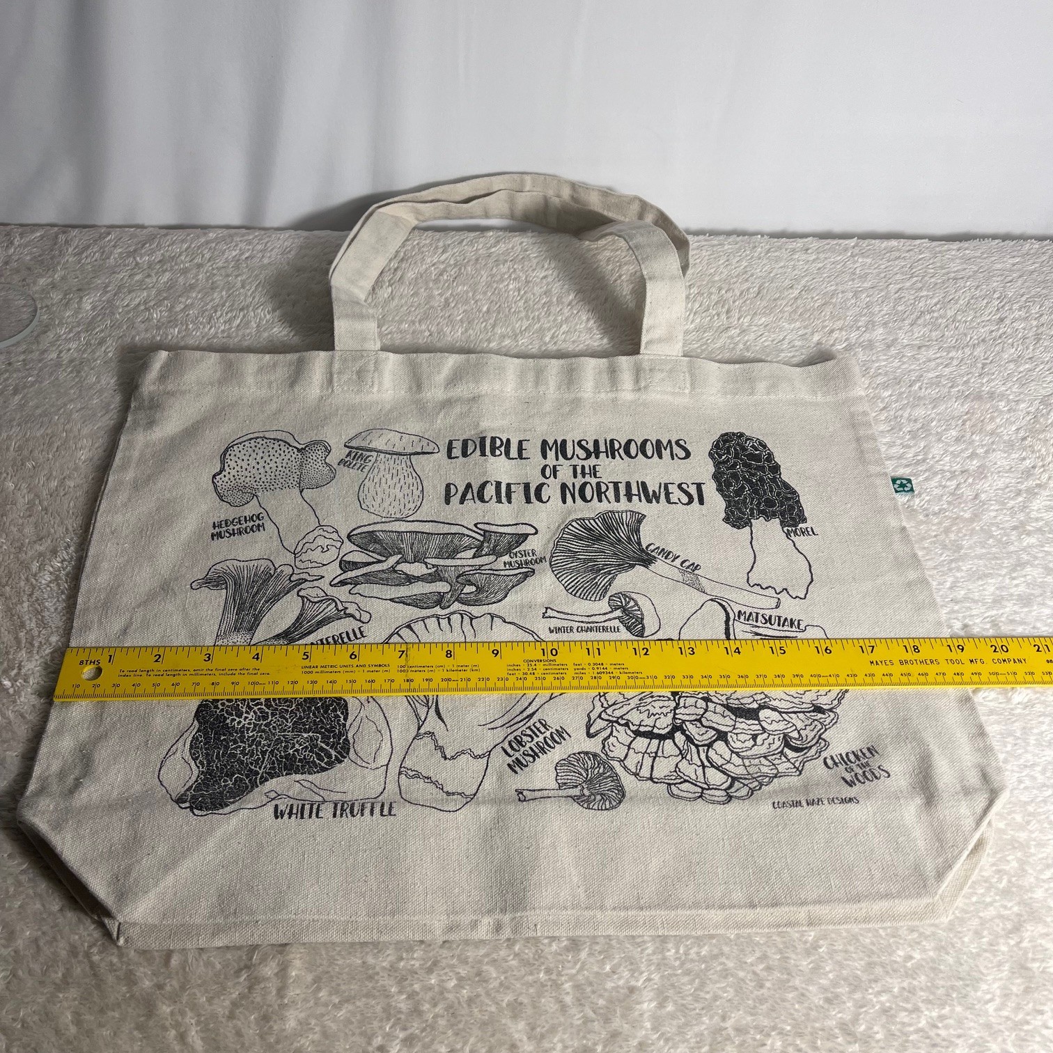 Beige Canvas Reusable Shopping Bag Eco Recycled Cotton Mushrooms Cooking Chef