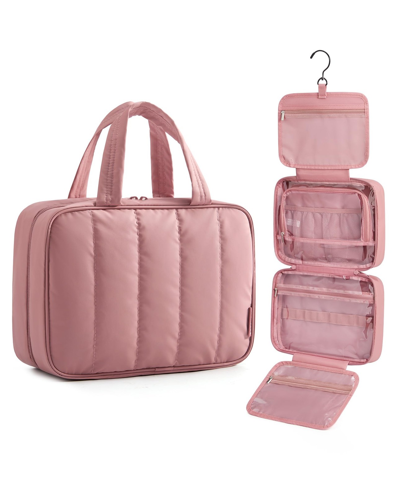 BAGSMART Travel Toiletry Bag for women, Portable Hanging Large, Dusty Rose