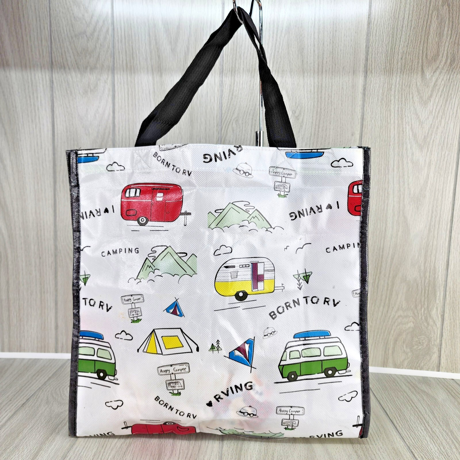 Born to RV Campground Reusable Shopping Bag 14×14 Camping Tent Theme Rving