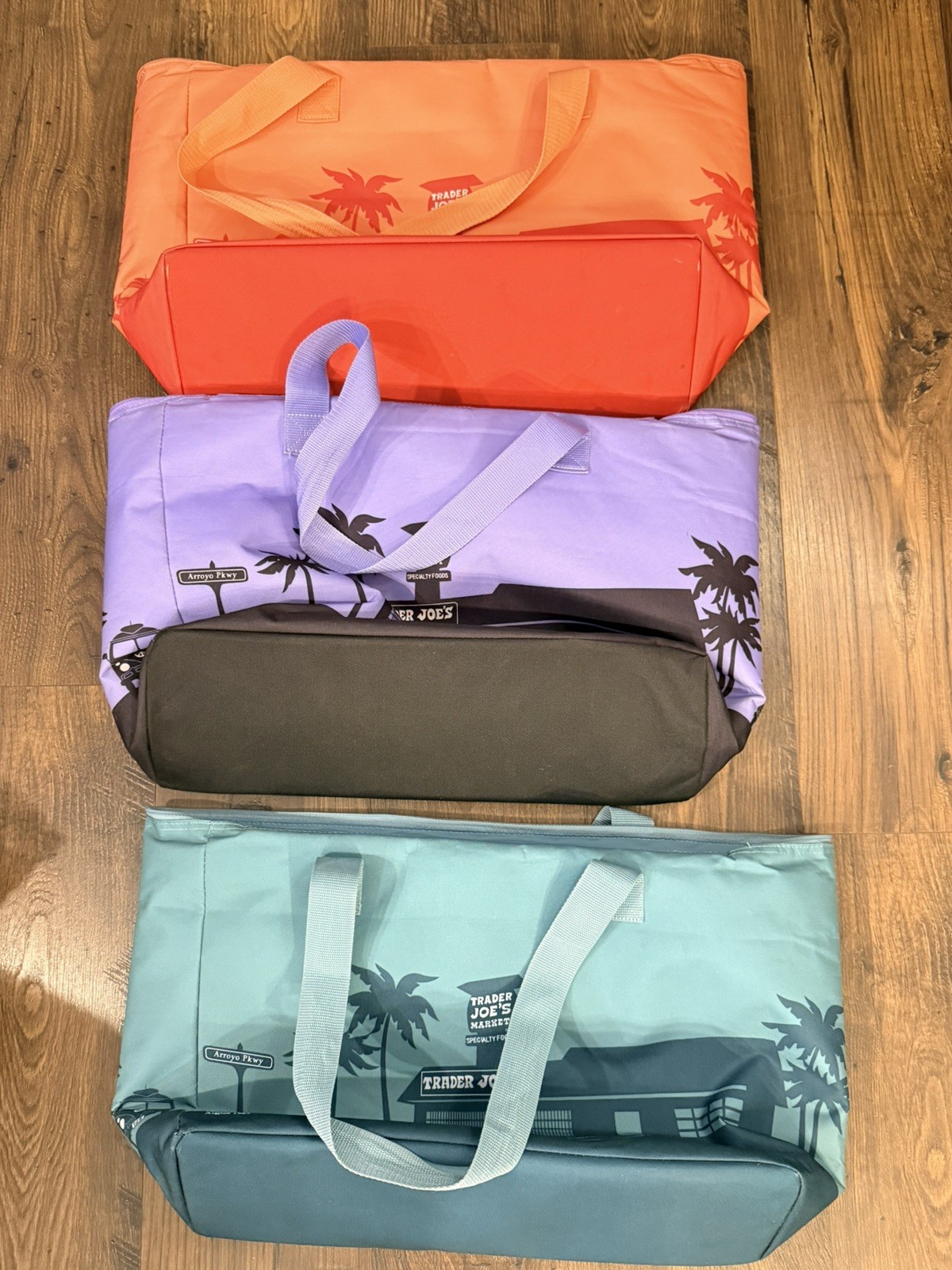 3 Trader Joe’s INSULATED LARGE BAG COOLER Lot of 3 Bags purple blue peach 🩵💜🧡