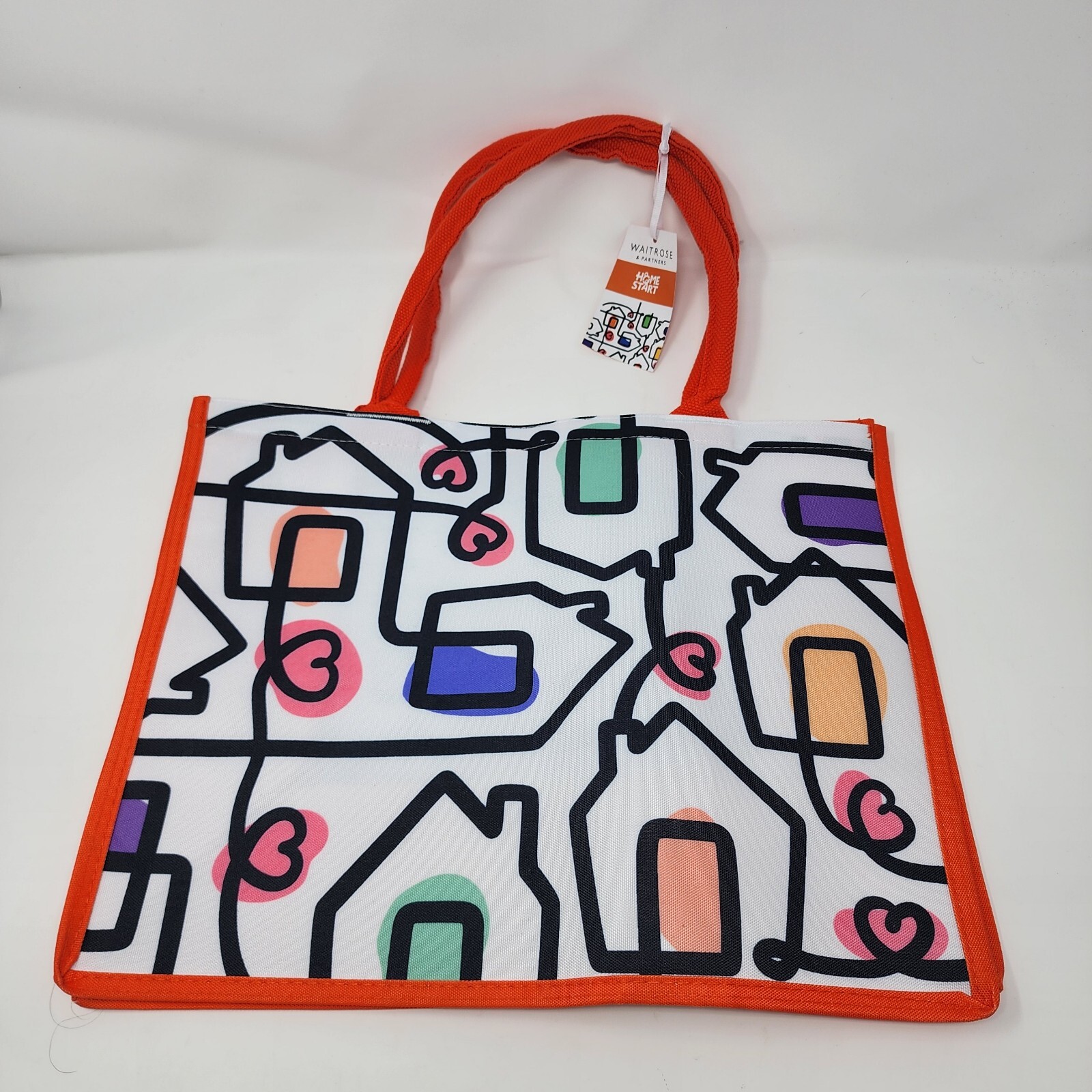 Waitrose Home Start Charity Tote Bag House Heart Love Shapes Orange White UK New