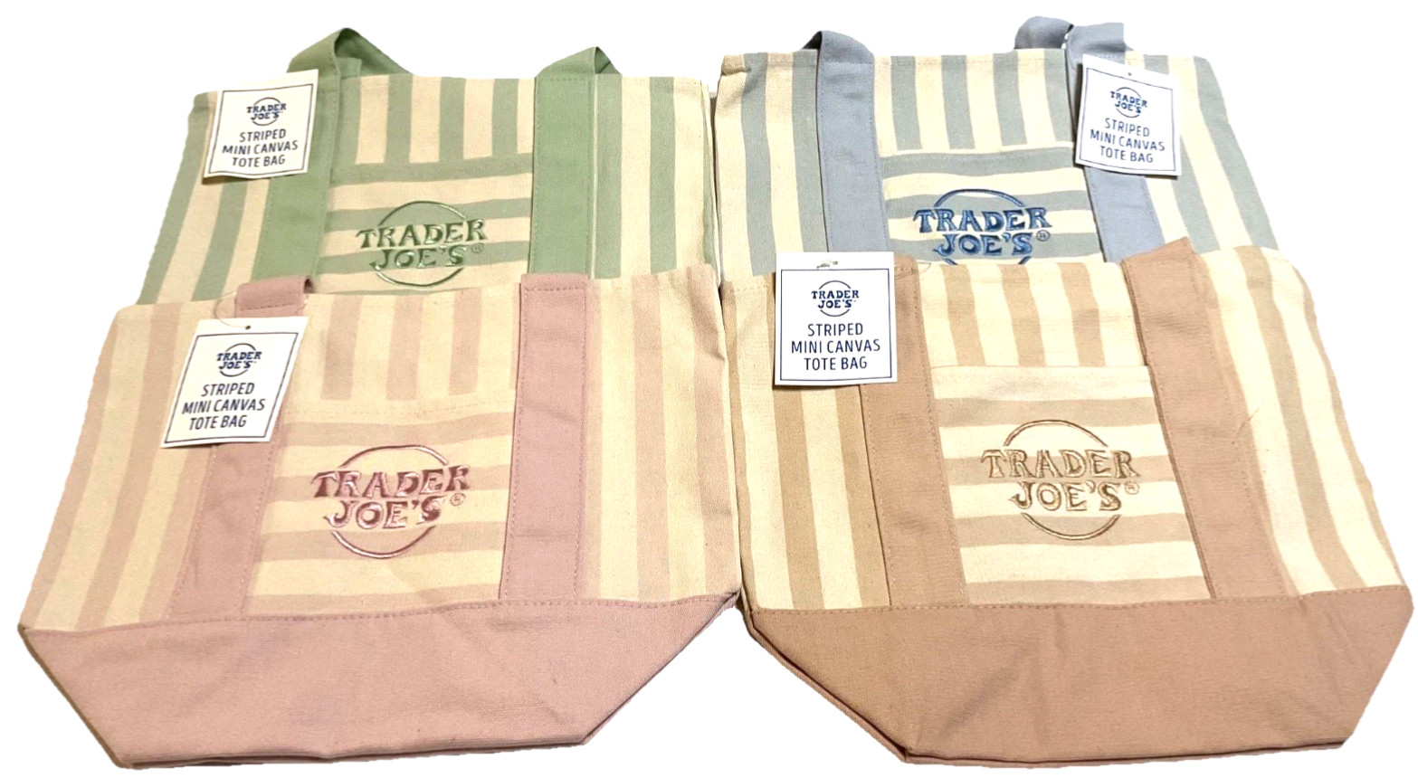 Trader Joe’s Mini Canvas Tote Bag-New Striped Brown/Green/Pink/Blue Reusable