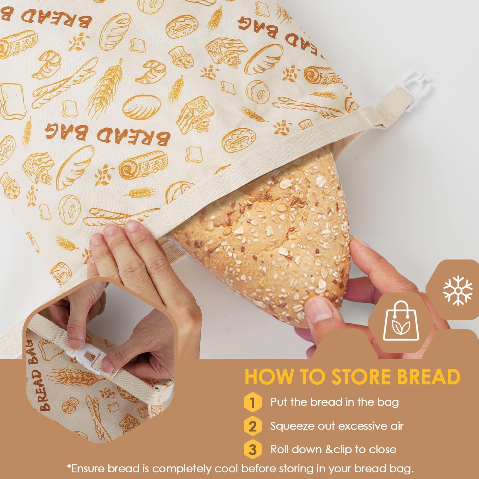 1-Pack pure cotton Reusable Beeswax Bread Bags – 10×13 Inch for 1, Off White