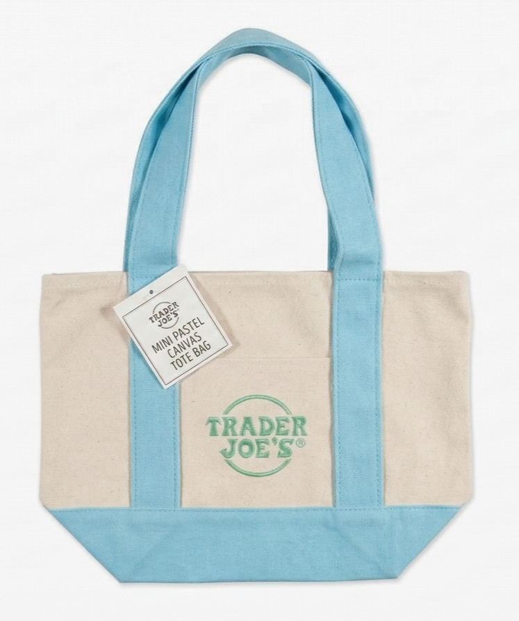 Trader Joe’s Mini Pastel Canvas Tote Bag Set of 4 – Pink Blue Purple Green 2026
