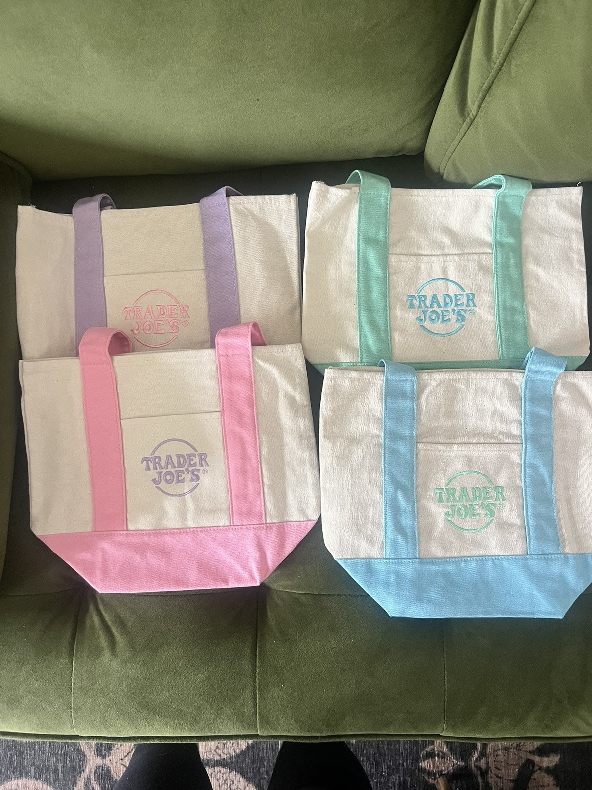 Trader Joe’s 2026 Mini Pastel Canvas Tote Bag Set Of 4 IN HAND READY TO SHIP!!!!