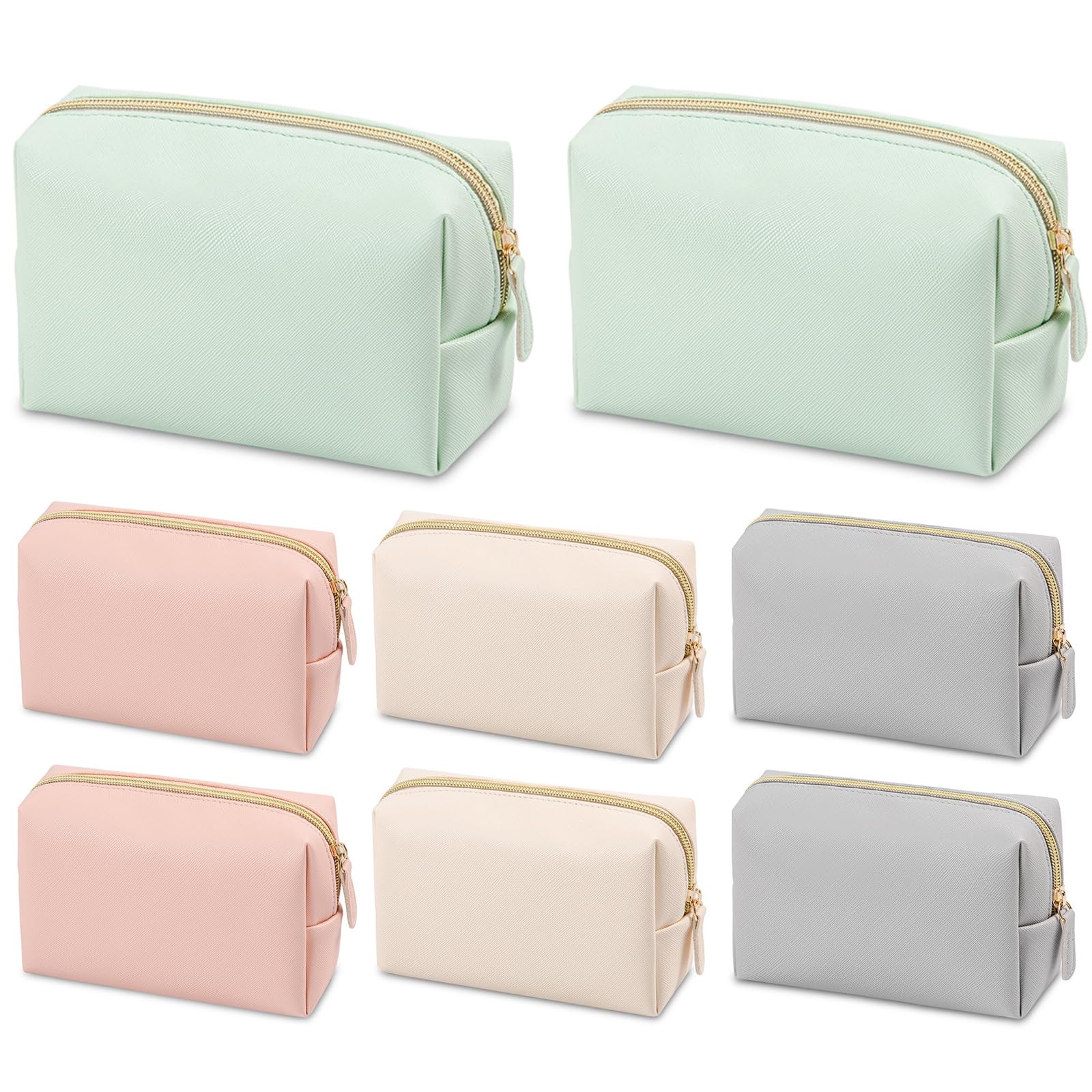 Merkaunis 8 Pcs Preppy Makeup Bag cherry pink, beige, light gray, green
