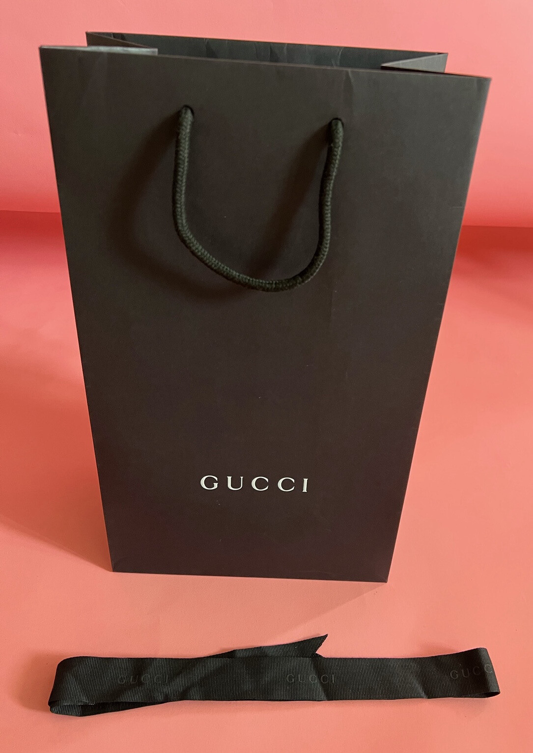 Gucci Reusable Paper Shopping Bag Gift Rope Handle Black 15″ x 9″ x 5.5″