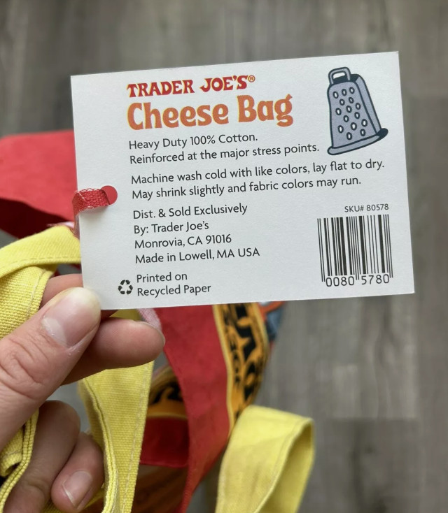 Trader Joe’s NEW CHEESE BAG NWT 80578 19″Wx14″Hx 24″H w/handles x 4″D(L12