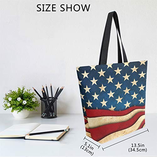 4th of July Canvas Tote, Large Women’s Casual Shoulder Handbag, American Flag
