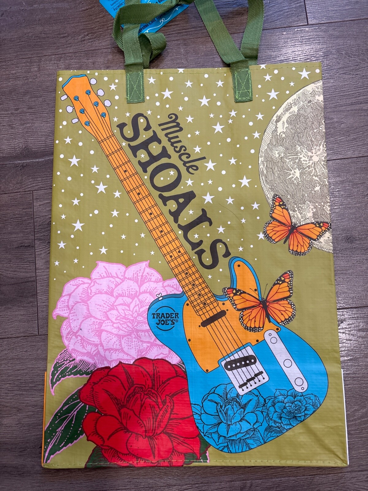 trader joes Alabama reusable bag! Floral design on front, guitar on back!