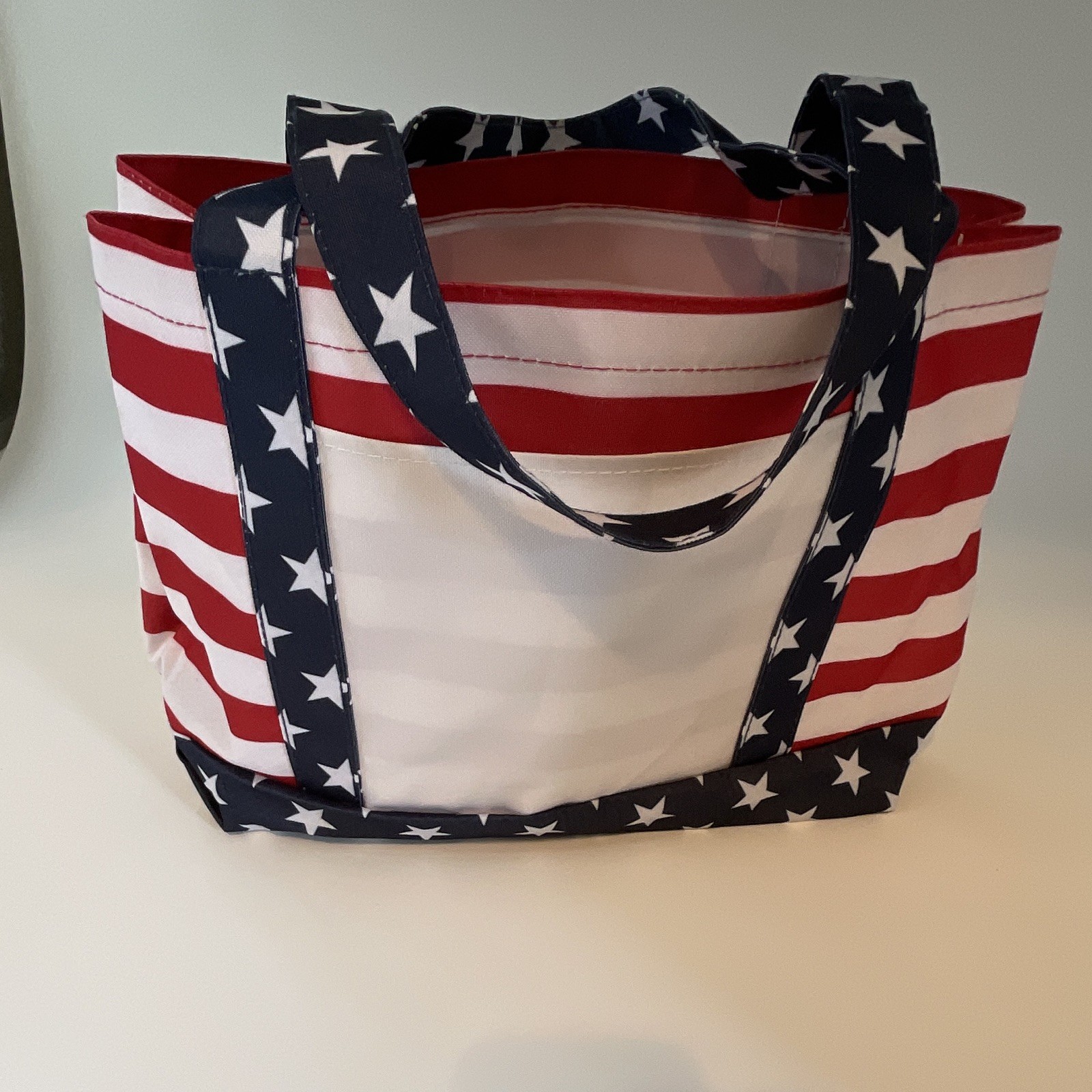 Red White Blue Stars & Stripes Reusable Shopping Tote Bag 18x9x6 in
