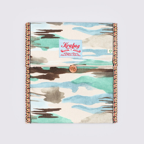 Kravitz Krabag Cotton Eco Zipper Clutch Bag Green Blue Camo Fits iPad CH1-865