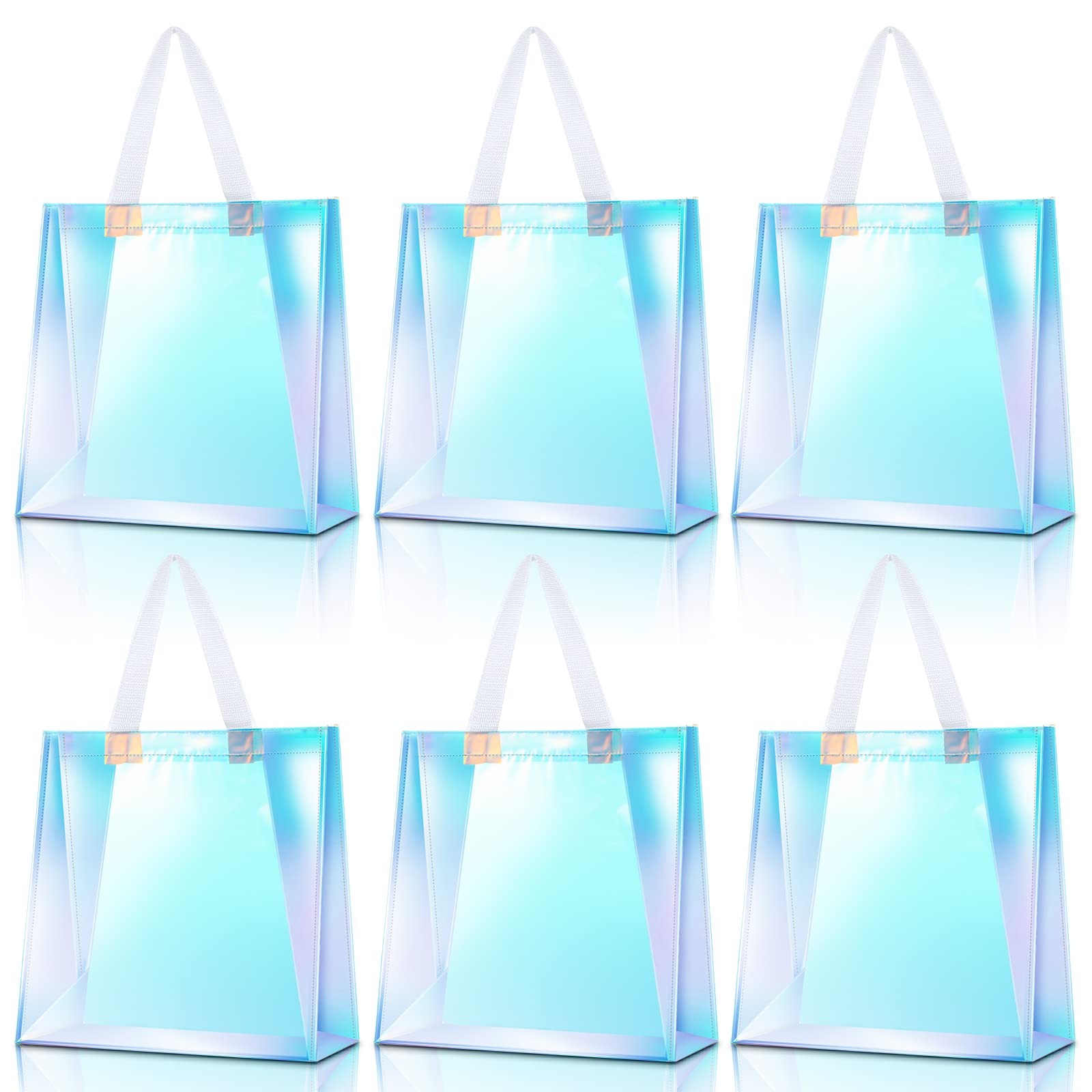 6 Pcs Clear Tote Bag Stadium Approved Plastic Hand Bag(Holographic Color)