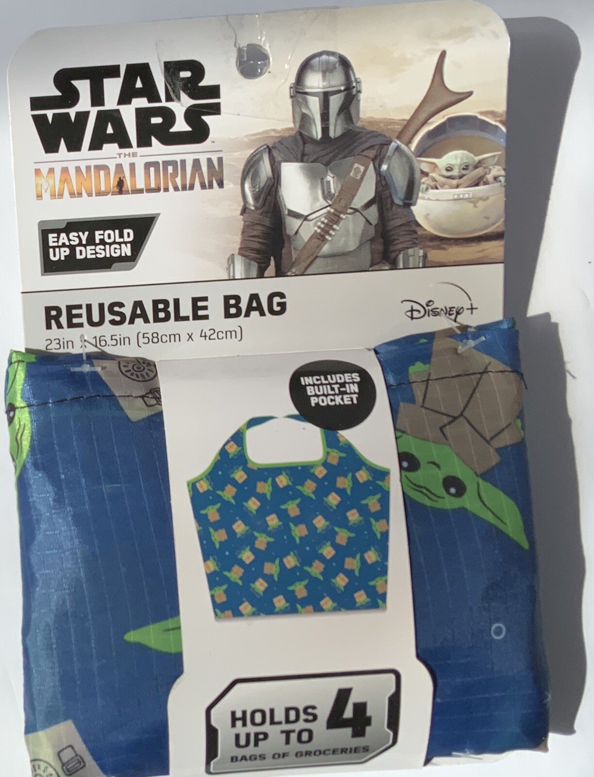 Star Wars Mandaldrian Reusable Grocery Bag 23″ x 16.5″ Pocket Easy Fold Up (B)