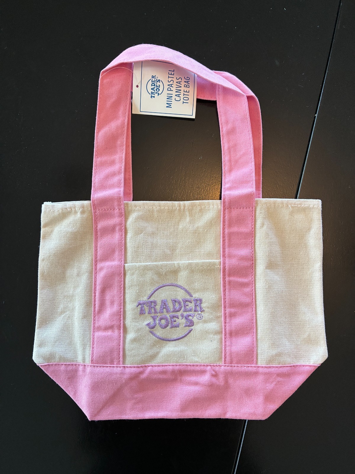 Trader Joe’s 1 LARGE Lavender Canvas Tote Bag AND 4 Mini Pastel Canvas Tote Bags