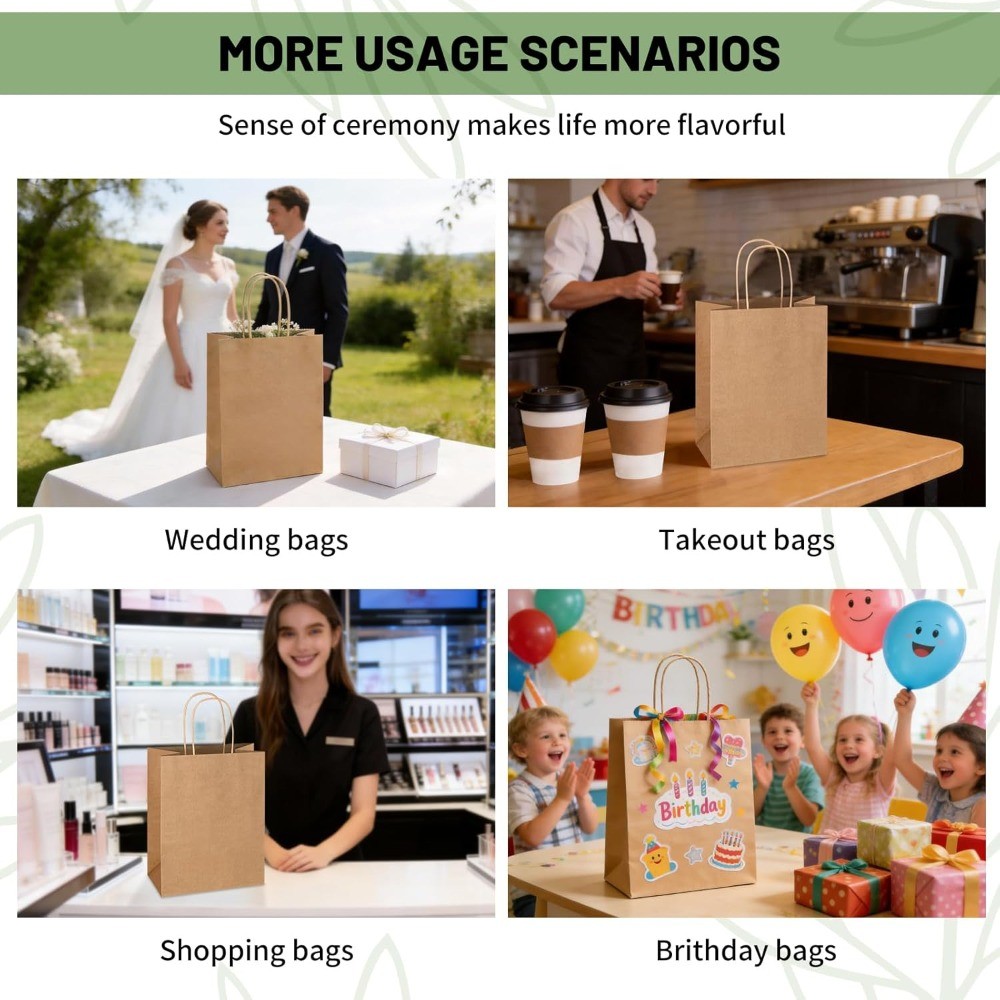 200 Pack Medium Brown Kraft Paper Gift Bags 8×4.75×10 Inch With Handles