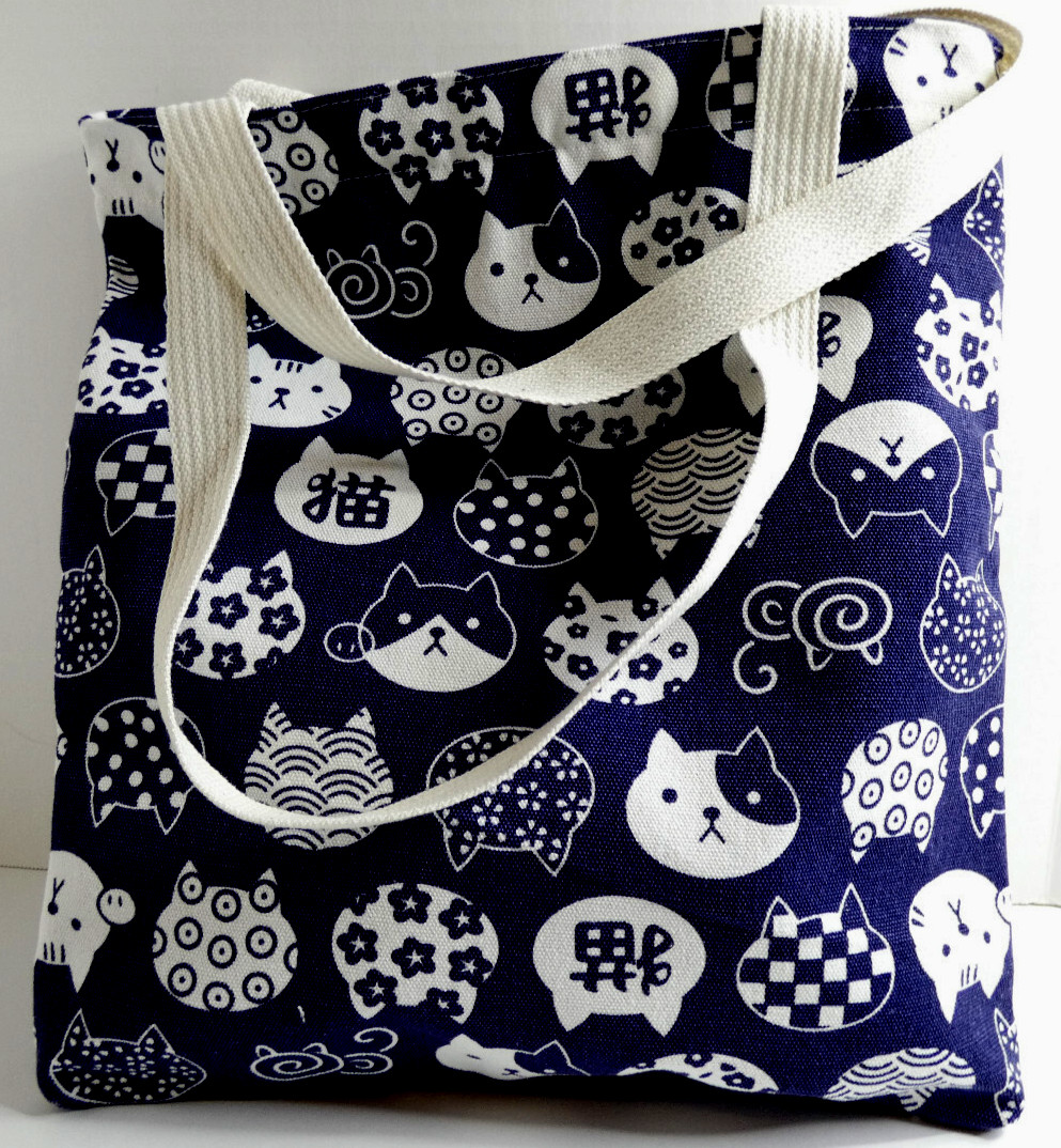 Cats TOTE Large Cotton Canvas Lined 2 Front Pockets Reusable Shopping NWOT