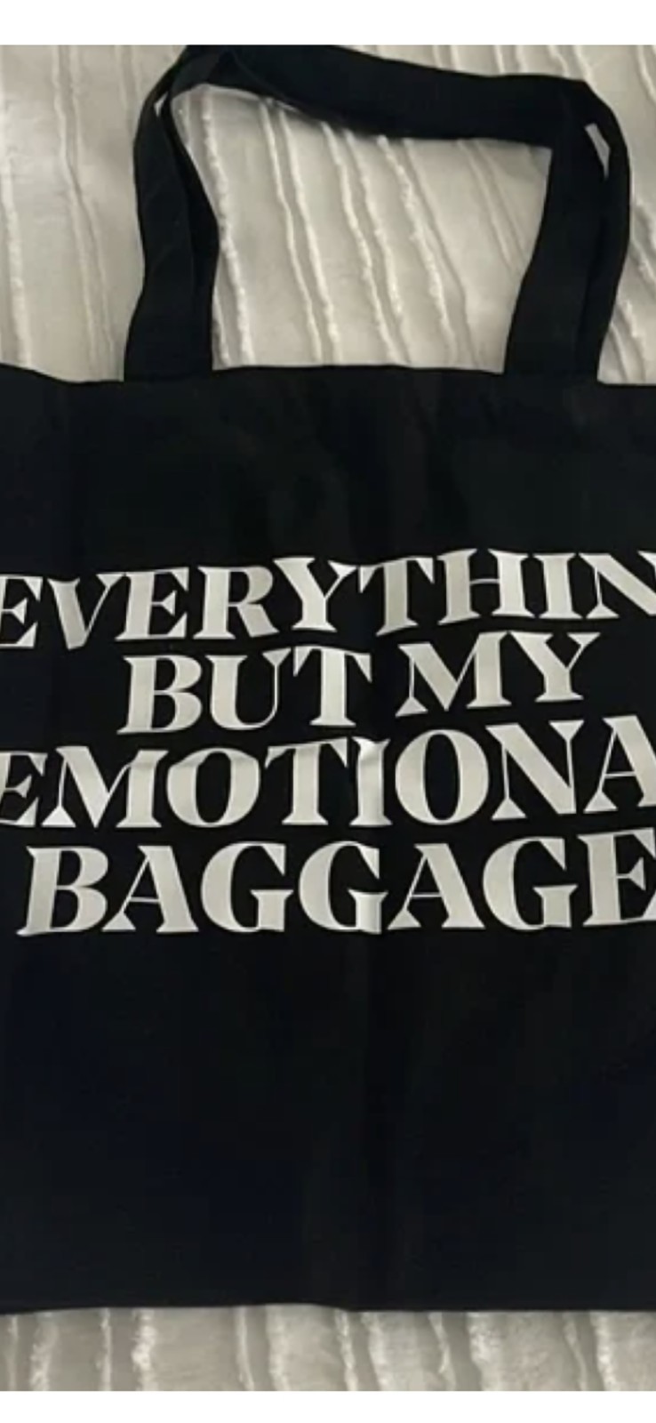 IL Makiage Black Canvas Foldable Tote Bag Medium Modern Text Pattern